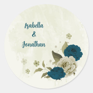 Sticker Rond mariage de botanique turquoise bleu beige