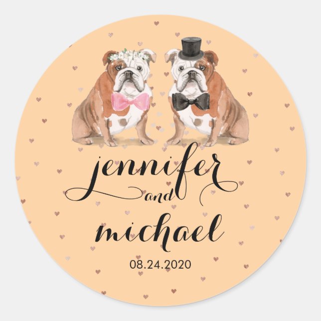 Sticker Rond Mariage de bouledogue anglais orange (Devant)