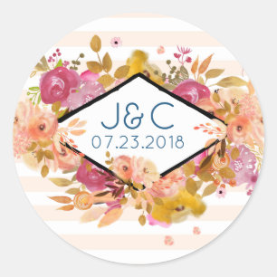 Sticker Rond Mariage de bouquet floral orange et rose