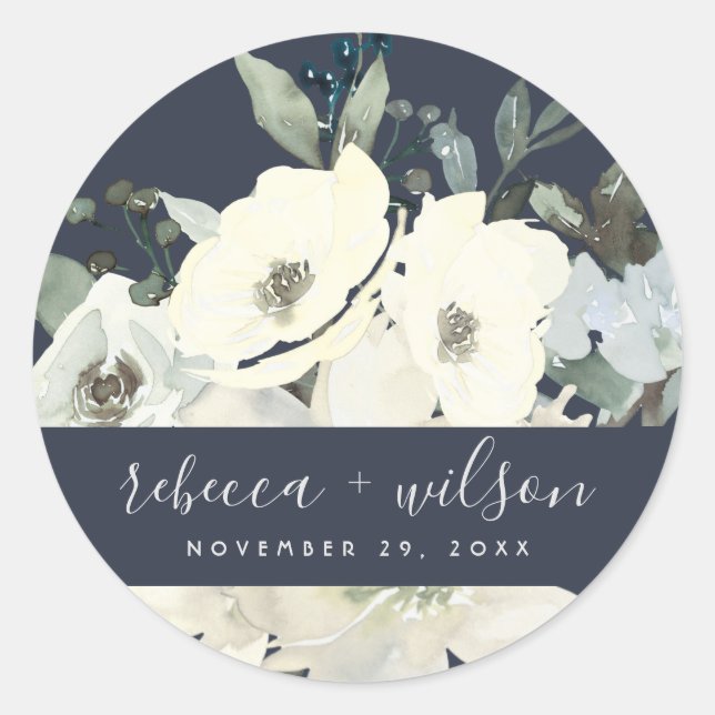 STICKER ROND MARIAGE DE BUNCH FLORAL FLORAL FLORALE MARINE IVOR (Devant)