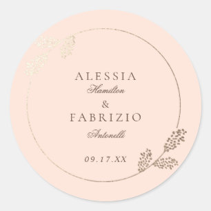 Sticker Rond Mariage de cadre botanique moderne Blush Faux Gold