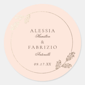 Sticker Rond Mariage de cadre botanique moderne Blush Faux Gold