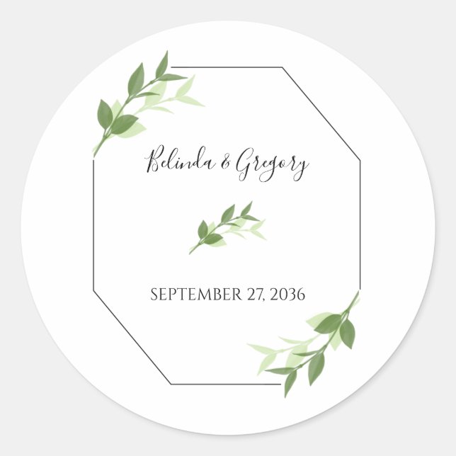 Sticker Rond Mariage de cadre Feuilles de jardin verdoyant (Devant)