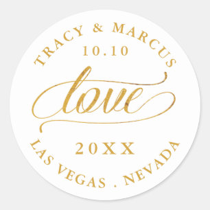 Sticker Rond Mariage de calligraphie Gold Love
