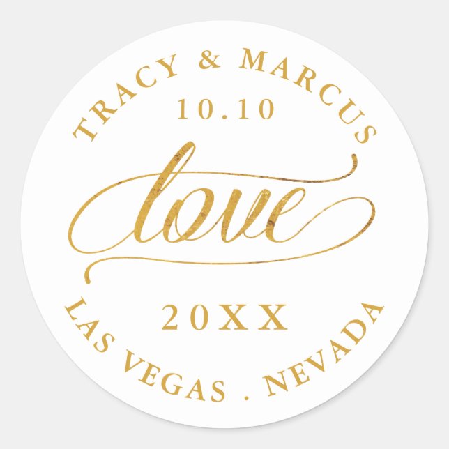 Sticker Rond Mariage de calligraphie Gold Love (Devant)