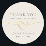 Sticker Rond Mariage de calligraphie or Merci<br><div class="desc">Simple,  élégant,  minimaliste,  mariage beige neutre et neutre merci autocollant,  avec coeur de corde or et script de calligraphie moderne.</div>