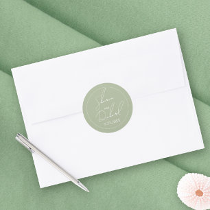 Sticker Rond Mariage de calligraphie verte sauge Whimsical