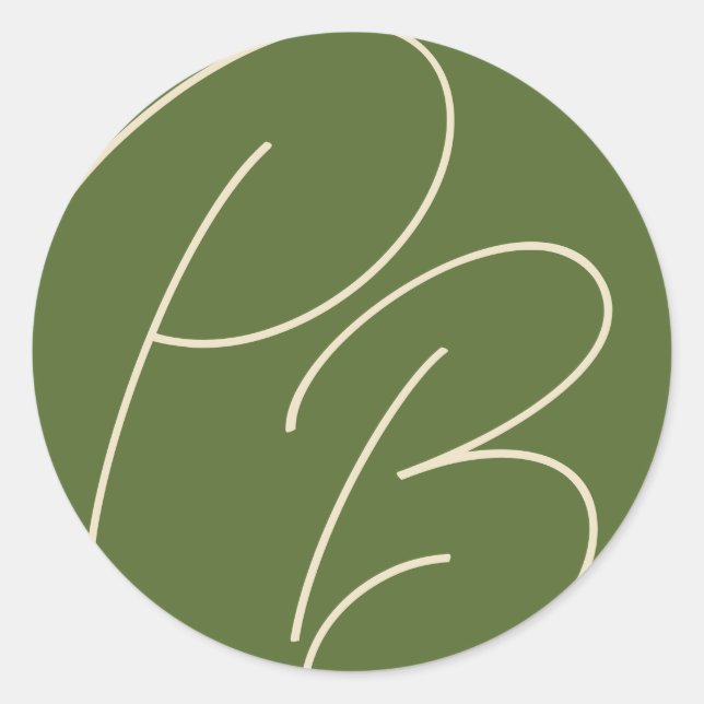 Sticker Rond Mariage de charme vert olive monogramme (Devant)