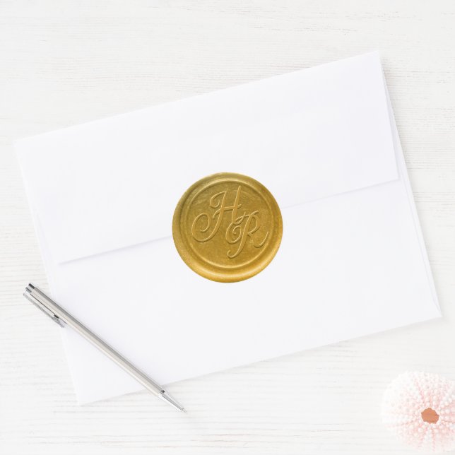 Sticker Rond Mariage de cire d'or Faux Monogramme Enveloppe Sce (Enveloppe)