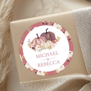 Sticker Rond Mariage de citrouille florale rose poussiéreuse