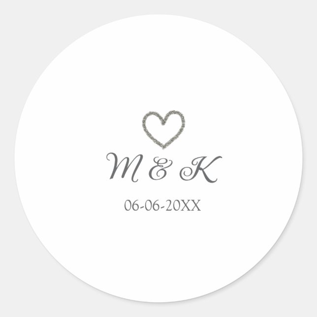 Sticker Rond Mariage de coeur d'argent lettre de nom de couple  (Devant)