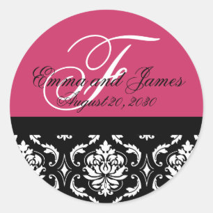 Sticker Rond Mariage de commande personnalisé Monogram Fushia #