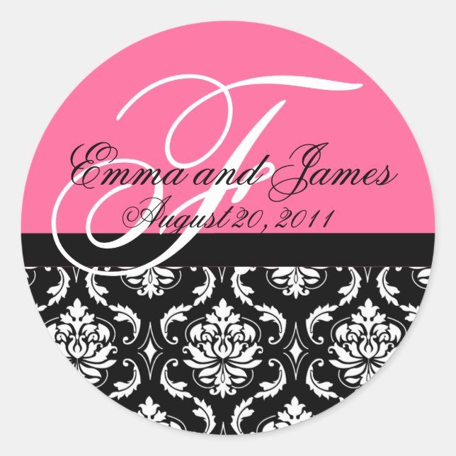 Sticker Rond Mariage de commande personnalisé Monogramme rose D (Devant)