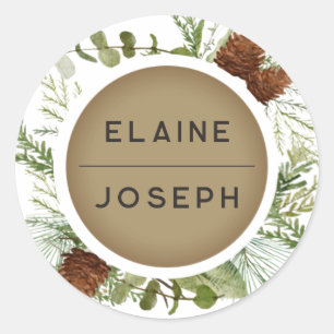 Sticker Rond Mariage de cône de pin conifère rustique