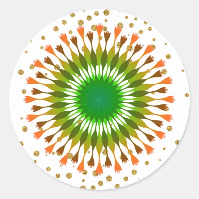 Sticker Rond Mariage de Confetti en or Lotus Vert (Devant)