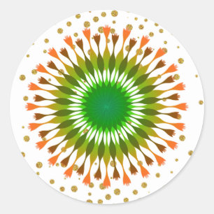 Sticker Rond Mariage de Confetti en or Lotus Vert