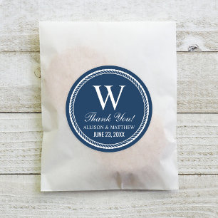 Sticker Rond Mariage de corde marine nautique Monogramme Merci