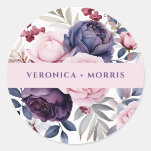 Sticker Rond Mariage de couleur d'aquarelle à rose violet duvet