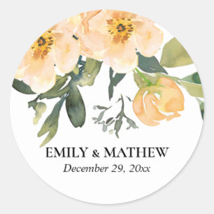 STICKER ROND MARIAGE DE COULEUR D'EAU FLORALE PEONY PEACH