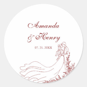 Sticker Rond Mariage de couple dessiné à la main