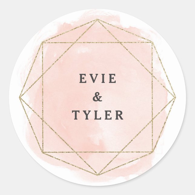 Sticker Rond Mariage de couples de gemme aquarelle rose blush (Devant)