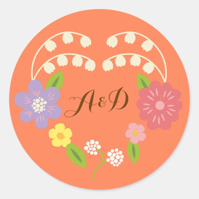 Sticker Rond Mariage de courme à fleurs rustique de Bohême (Devant)