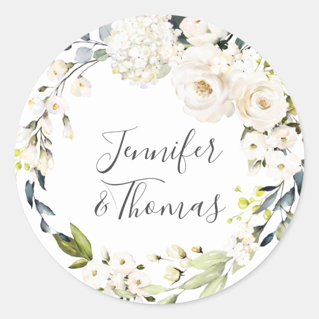 Sticker Rond Mariage de courme d'aquarelle blanche (Devant)