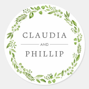 Sticker Rond Mariage de courme de feuille d'olive vert rustique