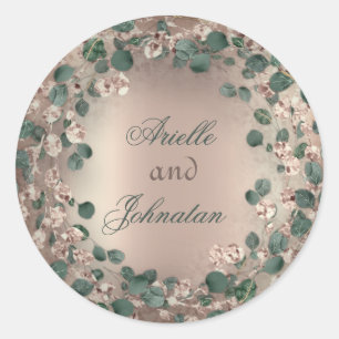 Sticker Rond Mariage de couronne d'Eucalyptus Nom Favoriser Ros