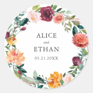 Sticker Rond Mariage de couronne d'organge botanique de Bourgog