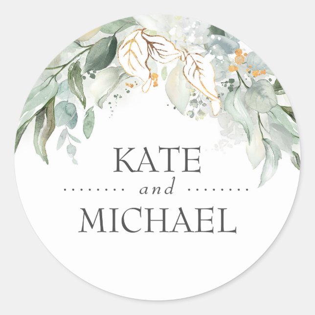 Sticker Rond Mariage de couronne Feuille Gold Greenery (Devant)