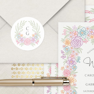 Sticker Rond Mariage de couronne Fleur sauvage rose