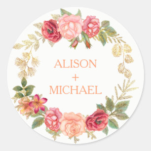 Sticker Rond Mariage de couronne rose en or rose