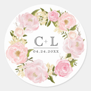 Sticker Rond Mariage de couronne rose pâle