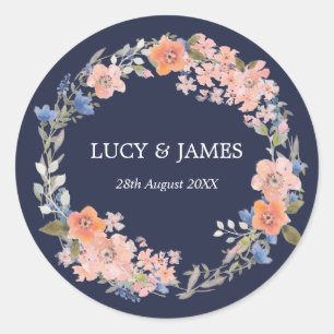 Sticker Rond Mariage de couronnes florales de la marine et de l