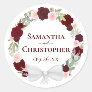 Sticker Rond Mariage de couronnes florales rouges et roses de B