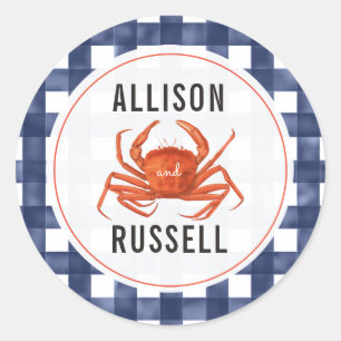 Sticker Rond Mariage de crabe En vichy bleu