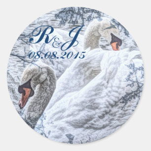 Sticker Rond mariage de cygne blanc du lac d'hiver romantique