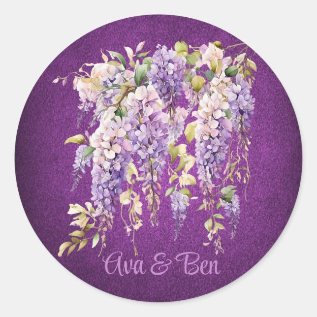 Sticker Rond Mariage de  de la glycine violet et lavande (Devant)