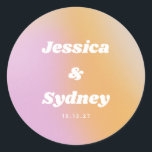 Sticker Rond Mariage de dégradé rose et orange rétro<br><div class="desc">Sticker rond classique Mariage rose et orange rétro</div>