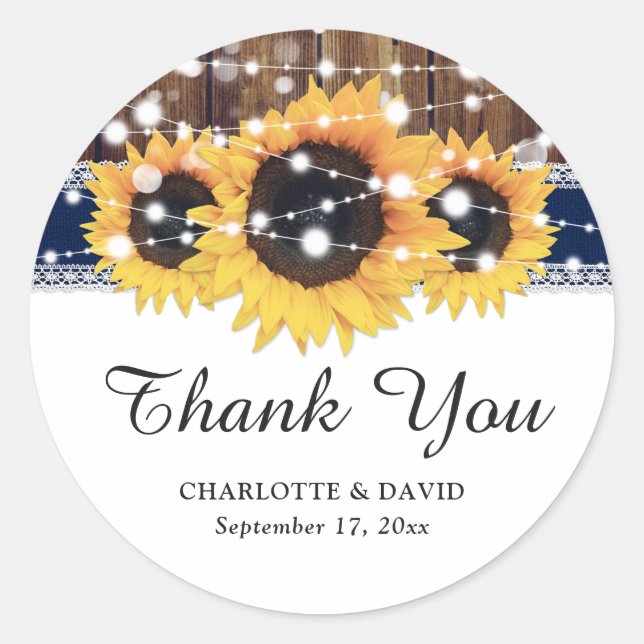 Sticker Rond Mariage de dentelle en bois bleu marine (Devant)