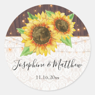 Sticker Rond Mariage de dentelle en bois rustique