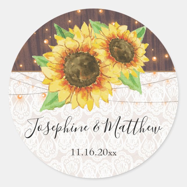 Sticker Rond Mariage de dentelle en bois rustique (Devant)