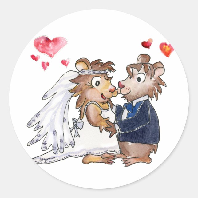 Sticker Rond Mariage de dessin animé Couple (Devant)