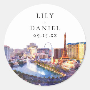 Sticker Rond Mariage de destination à Las Vegas aquarelle