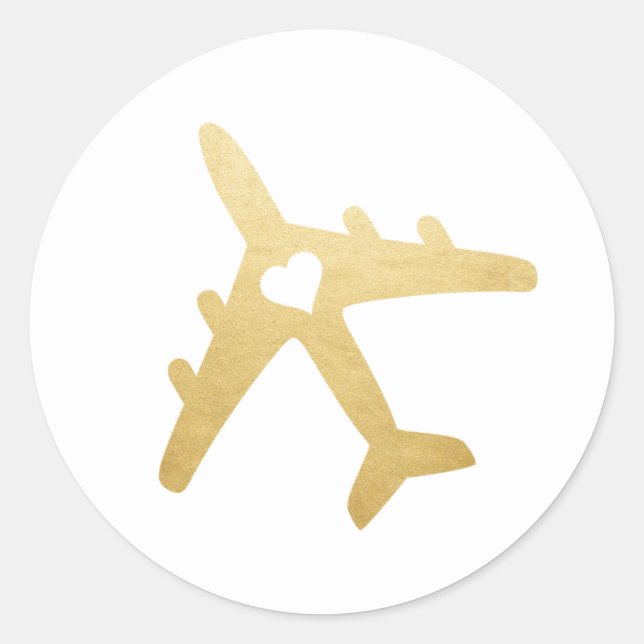 Sticker Rond Mariage de destination Avion Cœur Or (Devant)