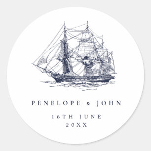 Sticker Rond Mariage de destination élégant vintage navire naut