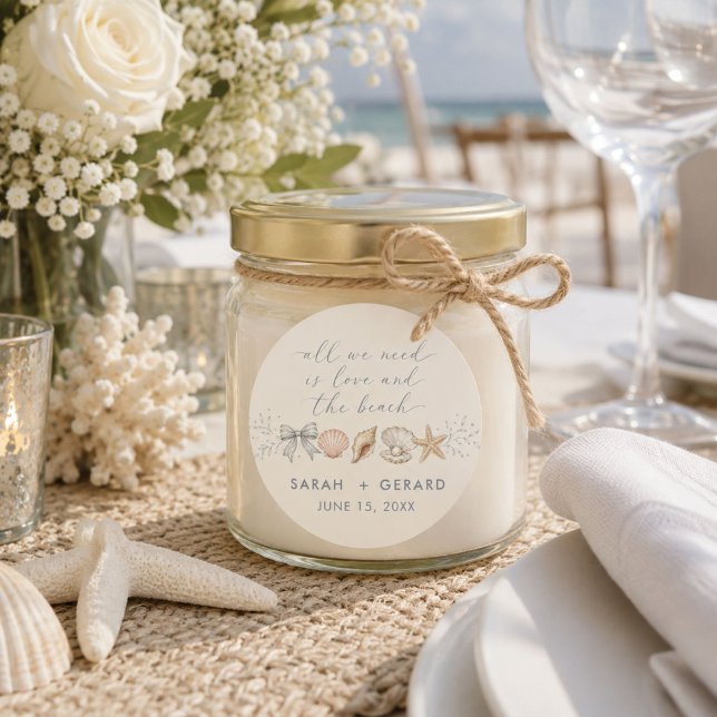 Sticker Rond Mariage de destination sur la plage et l'amour (Love and The Beach Destination Wedding Classic Round Sticker)