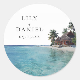 Sticker Rond Mariage de destination tropical à l'aquarelle