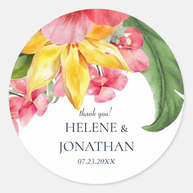 Sticker Rond Mariage de destination tropicale exotique florale (Devant)